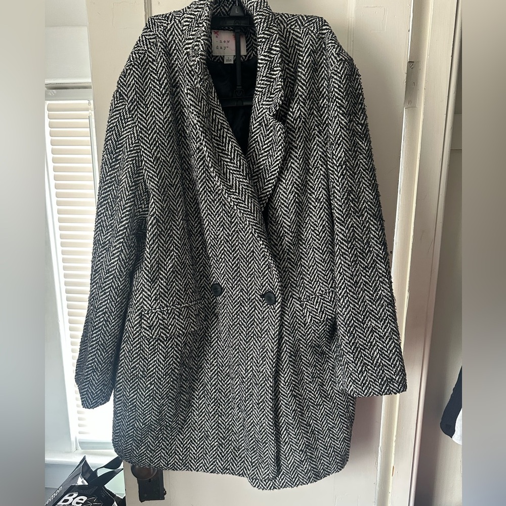 a new day Black and White Pea Coat